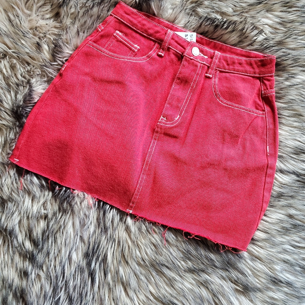 Red denim skirt